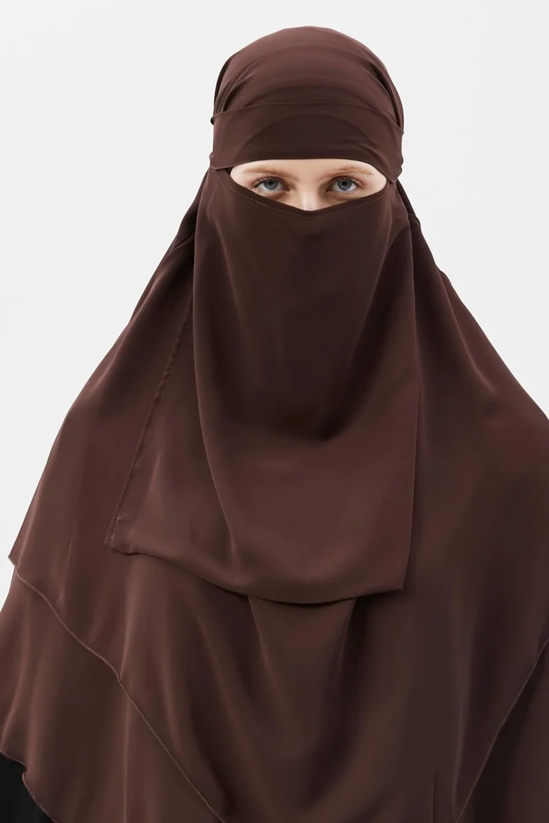 Altobeh Ready Practical Chiffon Three Layer Veiled Triangle Hajj Umrah Shawl Soufflé Hijab Nikap
