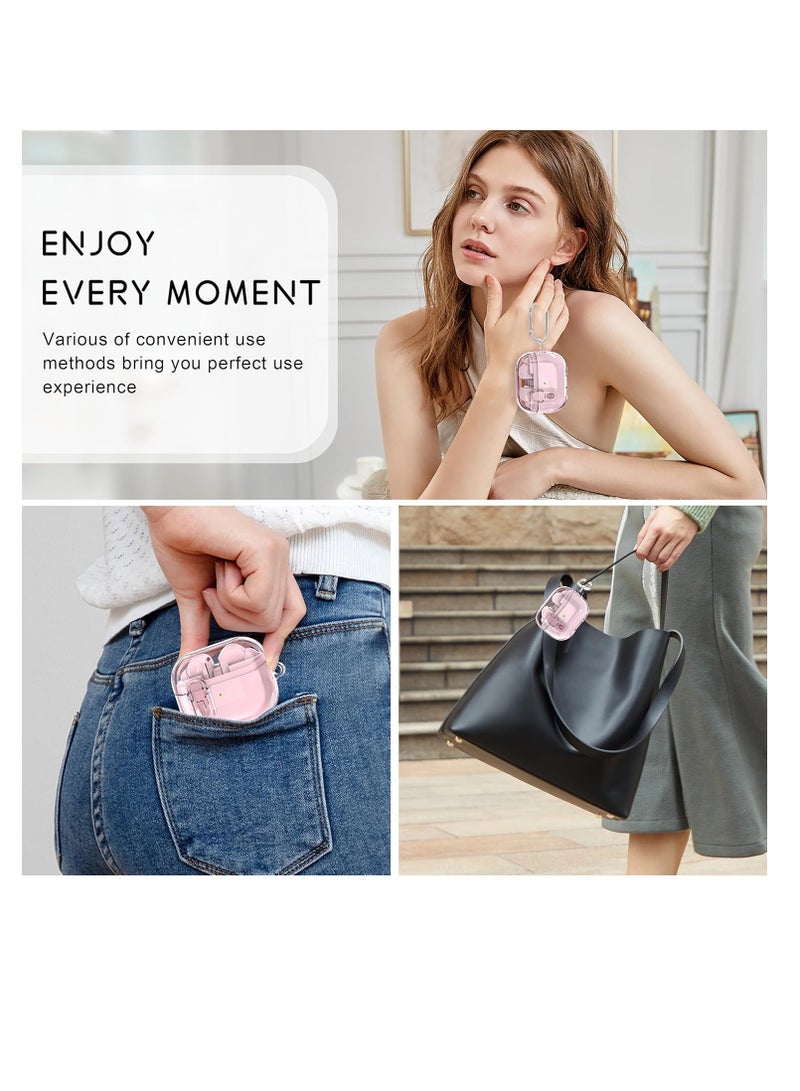 اليشمك غطاء واقٍ لسامسونج جالاكسي بودز 3 وجالاكسي بودز 3 برو 2024، غطاء واقٍ شفاف ناعم مقاوم للصدمات مع مشبك قفل أمان ومجموعة أدوات تنظيف، وردي شفاف - Image 3