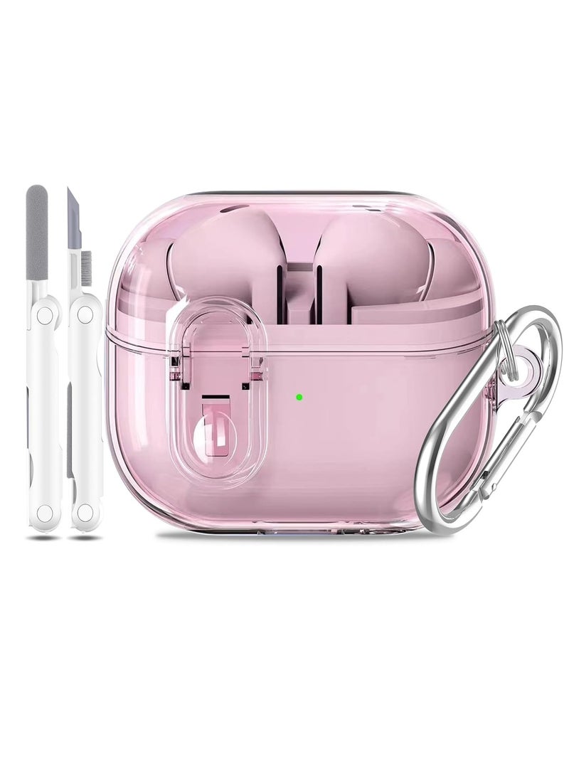 اليشمك غطاء واقٍ لسامسونج جالاكسي بودز 3 وجالاكسي بودز 3 برو 2024، غطاء واقٍ شفاف ناعم مقاوم للصدمات مع مشبك قفل أمان ومجموعة أدوات تنظيف، وردي شفاف - Image 1