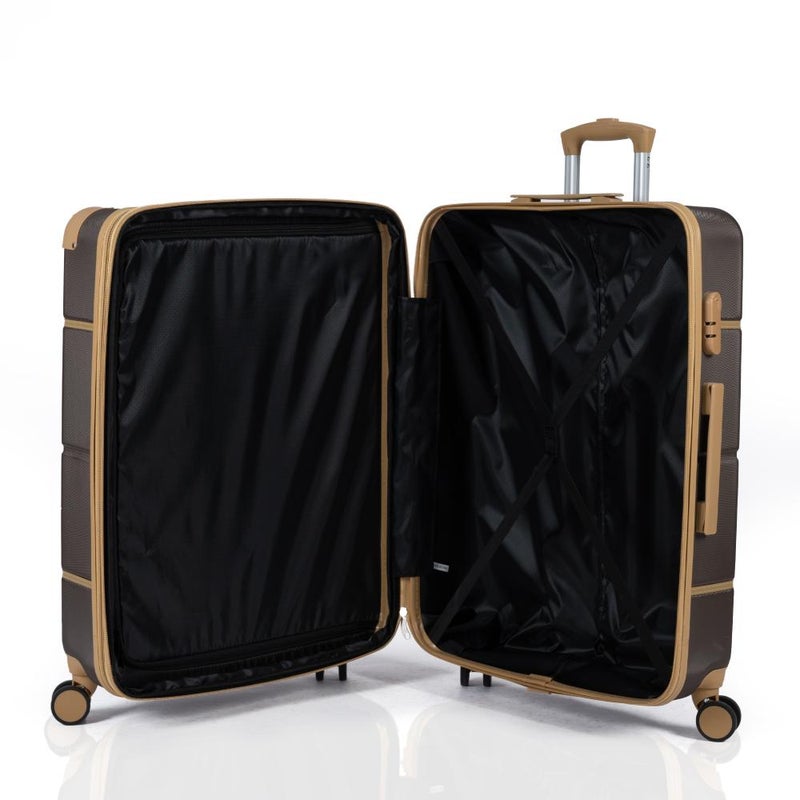 Classic, elegant 4-piece hard-shell luggage set with a brown frame. Durable, lightweight ABS material with extra expansion, Coffee - Image 2