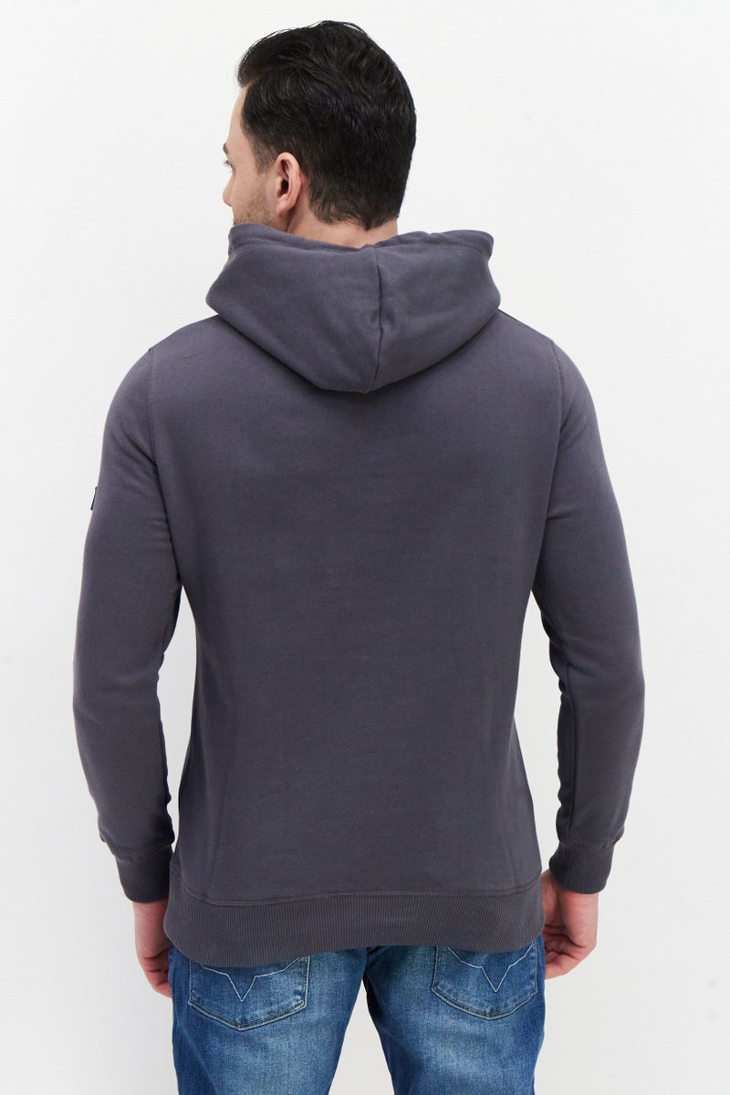 Pepe Jeans سويت شيرت بغطاء رأس للرجال بشعار العلامة التجارية، رمادي - Image 4