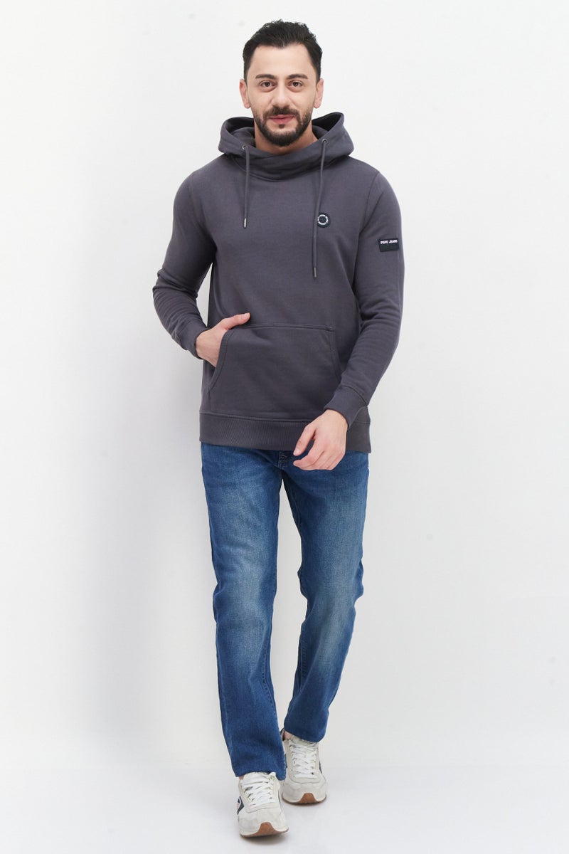 Pepe Jeans سويت شيرت بغطاء رأس للرجال بشعار العلامة التجارية، رمادي - Image 2