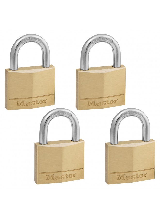Master Lock 140Q Solid Padlocks, 4 Pack, Keyed-Alike, Brass, Silver - Image 1