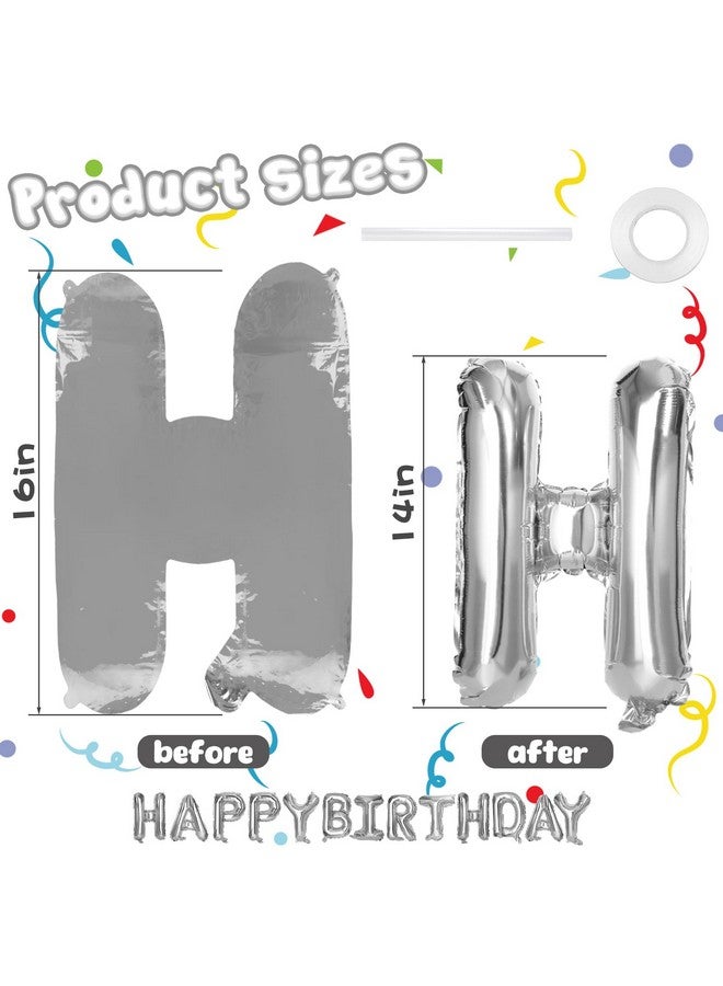 LovesTown Happy Birthday Banner, Silver Birthday Sign Banner Mylar Foil Letters Balloon Happy Birthday Metallic Balloons for Kids Party Supplies - Image 3