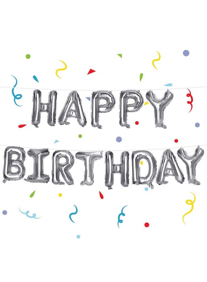 LovesTown Happy Birthday Banner, Silver Birthday Sign Banner Mylar Foil Letters Balloon Happy Birthday Metallic Balloons for Kids Party Supplies - Image 1