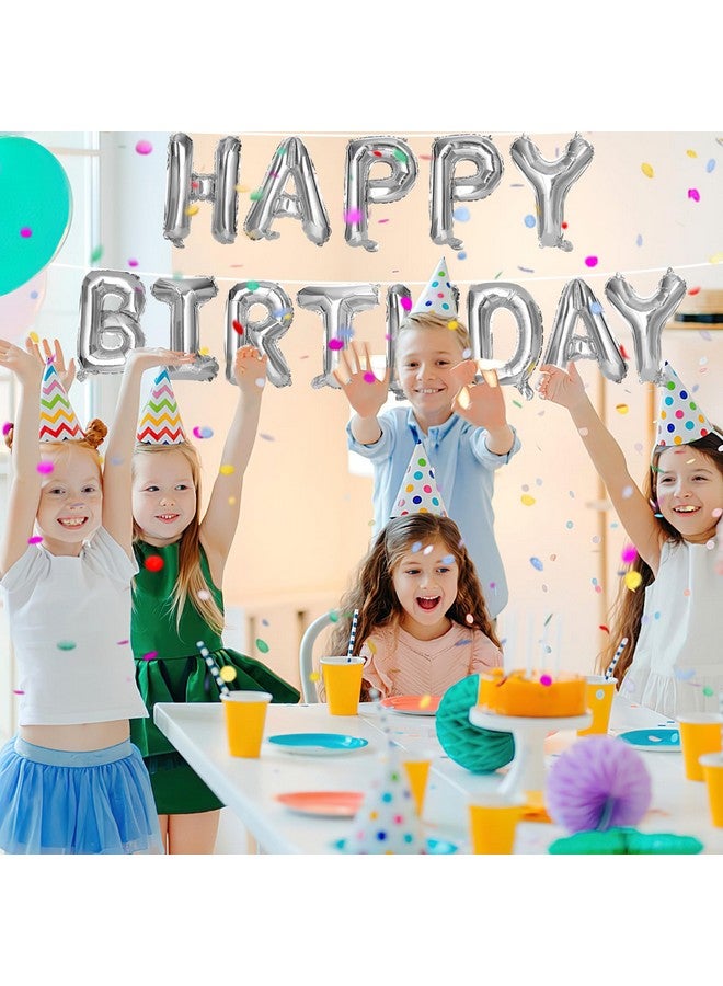 LovesTown Happy Birthday Banner, Silver Birthday Sign Banner Mylar Foil Letters Balloon Happy Birthday Metallic Balloons for Kids Party Supplies - Image 4