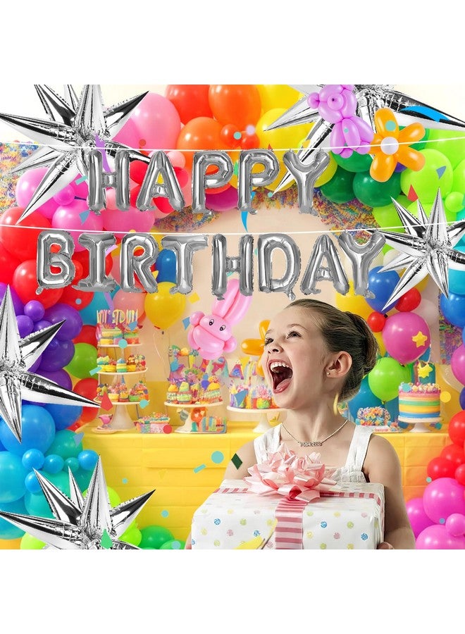 LovesTown Happy Birthday Banner, Silver Birthday Sign Banner Mylar Foil Letters Balloon Happy Birthday Metallic Balloons for Kids Party Supplies - Image 2