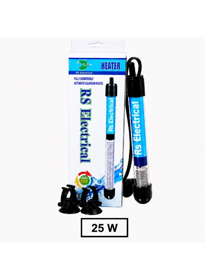 RS Electrical 25W Submersible Automatic Aquarium Heater with Suction Cups With FREE Short Glass Thermometer - Image 2