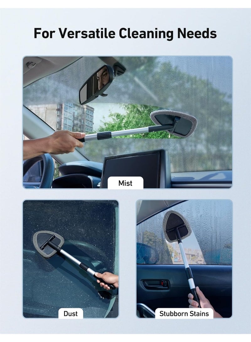 AstroAI AstroAI Windshield Cleaner Tool, Car Interior Detailing Cleaning Kit with Extendable Handle and 4 Reusable Microfiber Pads, Auto Glass Wiper Brush Kit, Cars, Trucks, SUVs, Gray  - Image 5