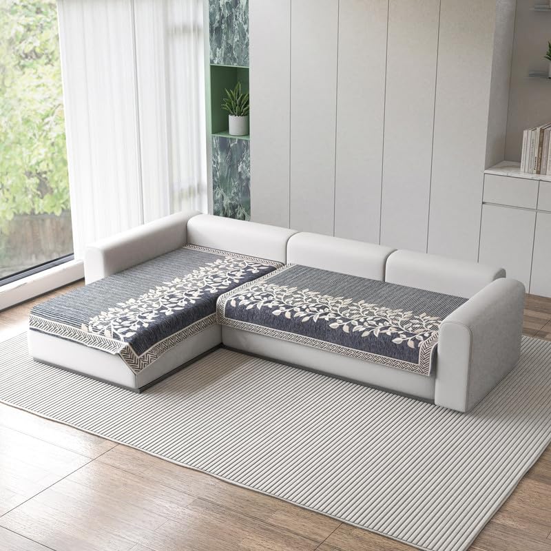 Nendle Superior Velvet Floral Sofa Mat 4 Seater Set Cover Durable Protector for Living Room Sofa Set 2+2, Suitable for L Shape, Sectional and U Shape Sofa (Color Grey, Pack of 2) - Image 1
