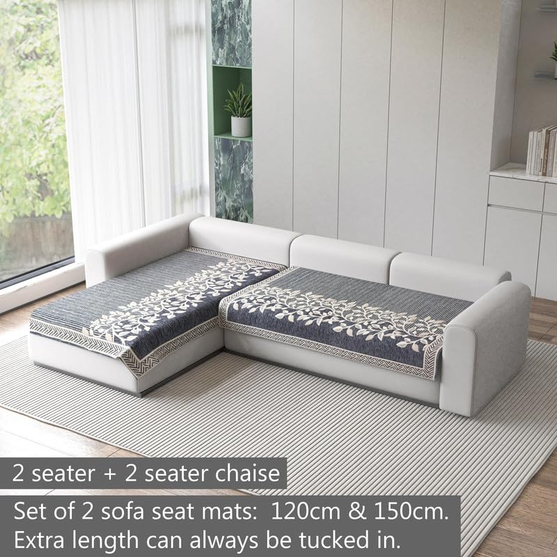 Nendle Superior Velvet Floral Sofa Mat 4 Seater Set Cover Durable Protector for Living Room Sofa Set 2+2, Suitable for L Shape, Sectional and U Shape Sofa (Color Grey, Pack of 2) - Image 5