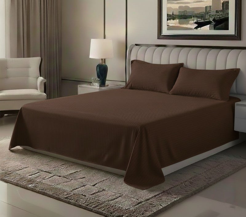 ماكسكون طقم ملاية سرير مايكروفايبر فاخر مكوّن من 3 قطع – ملاية مسطحة مقاس (230×255 سم) مع 2 كيس وسادة (50×75 سم) – ناعم جداً، قابل للتنفس، ومقاوم للتجاعيد – مناسب لأسرة الكوين والكينج – مثالي للاستخدام المنزلي والفندقي - Image 1