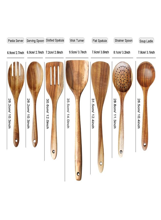ADLORYEA Wooden Spoons for Cooking, ADLORYEA Wood Kitchen Utensils Set, Natural Teak Wooden Cooking Utensils set for Nonstick Cookware, 7-Piece Sturdy Eco-friendly and Healthy Wooden Spatula for Cooking - Image 2