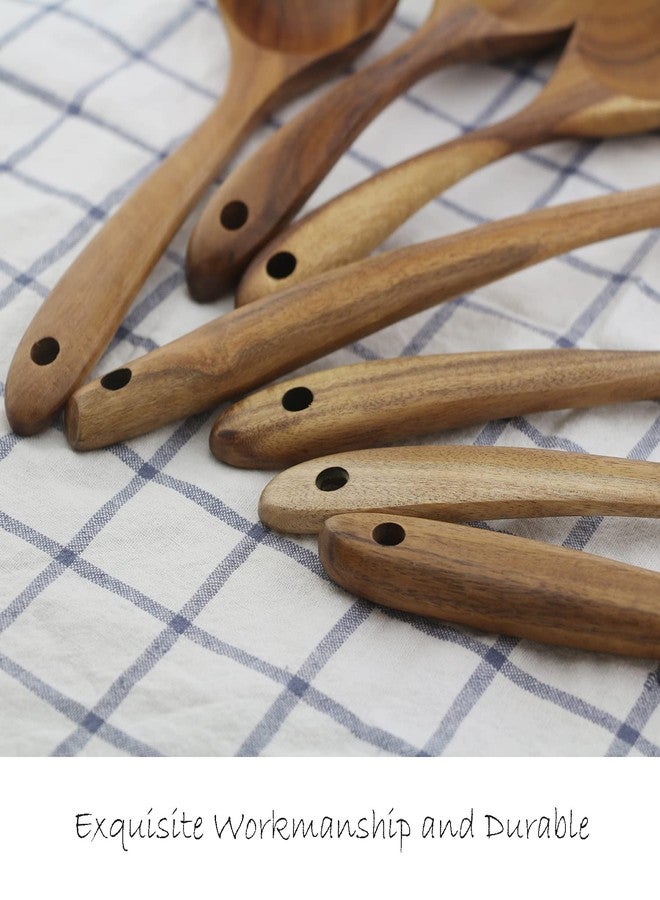 ADLORYEA Wooden Spoons for Cooking, ADLORYEA Wood Kitchen Utensils Set, Natural Teak Wooden Cooking Utensils set for Nonstick Cookware, 7-Piece Sturdy Eco-friendly and Healthy Wooden Spatula for Cooking - Image 4