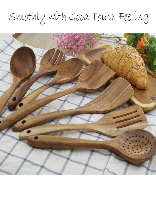 ADLORYEA Wooden Spoons for Cooking, ADLORYEA Wood Kitchen Utensils Set, Natural Teak Wooden Cooking Utensils set for Nonstick Cookware, 7-Piece Sturdy Eco-friendly and Healthy Wooden Spatula for Cooking - Image 3