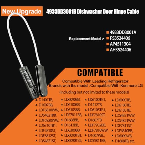 RNTKAB Upgrade 4933DD3001B Dishwasher Door Hinge Cable Assembly Completely Suitable for LG Dishwasher LDF7774ST LDF6920ST LDF6920BB LDF7551ST Replace 4933DD3001A PS3524406 AP4511304, 2 Pack - Image 4