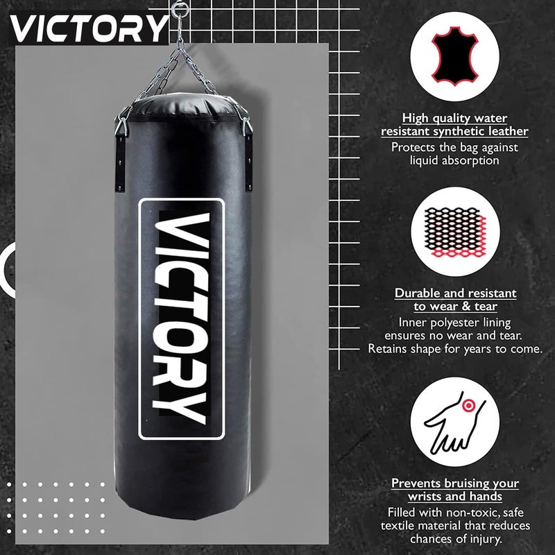 Victory Heavy Synthetic Leather Boxing Punching Bag Black | Hand Wrap | Stainless Steel Hanging Chain | Boxing | MMA | Kickboxing | Muay Thai | Karate | Judo | Taekwondo (3 Feet) - Image 5