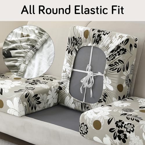 HOKIPO 'Elira Series' 140gsm Stretchable Elastic Seat Cushion Cover, 3 Seater, Feather Brown Floral (AR-5350-C1) - Image 3