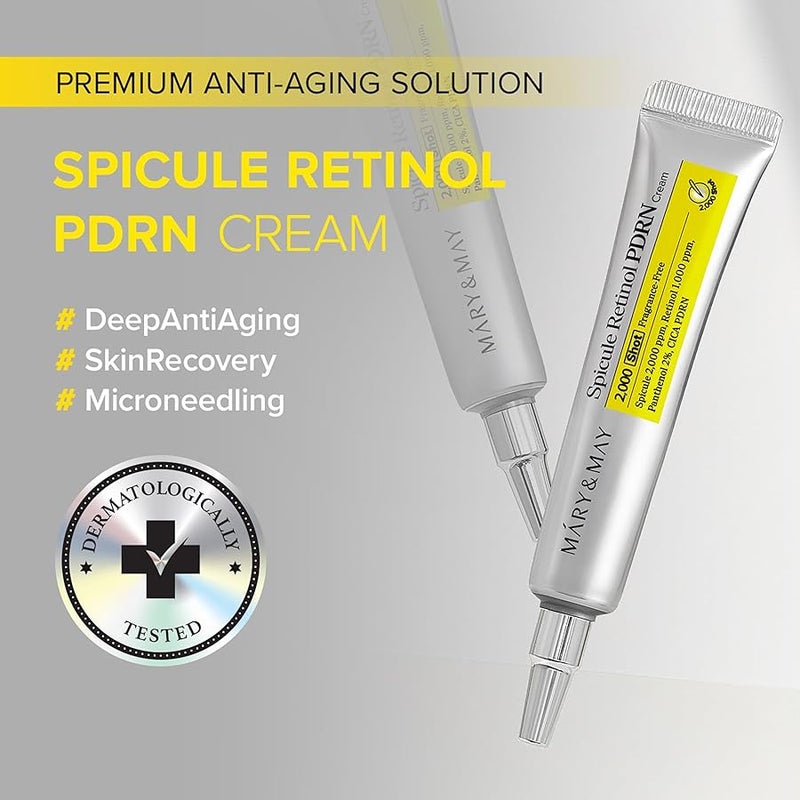 Mary & May  Mary&May Spicule Retinol PDRN Cream - Korean Face Moisturizer with Marine Spicules & Nano Liposome Retinol - Pore Texture Firming Treatment, Ceramide Panthenol for Sensitive Skin, 15g / 0.5 oz - Image 2