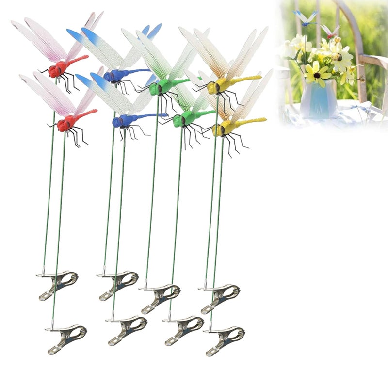 ZLMC Outdoor 3D Dragonfly Clips, Fake Dragonfly Clip, Creative Home Ornaments, 3D Dragonfly Garden Decoration Clip with Natural and Organic Conceptsï¼ˆ8PCSï¼‰ - Image 1