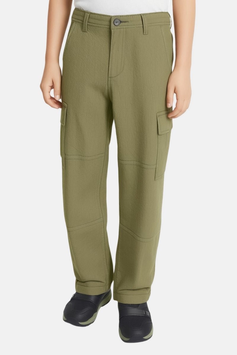 JACK & JONES Kids Boy Solid Cargo Pants, Dusty Olive - Image 1