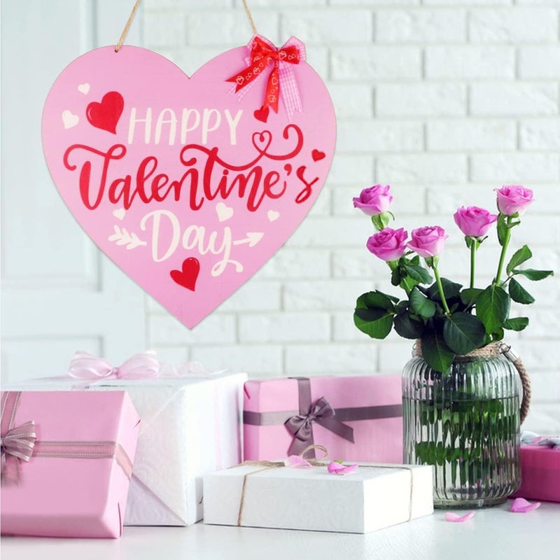Fangoo Pink Valentines Day Door Sign Valentine's Day Wooden Hanging Sign Happy Valentine's Day Wreath Sign Valentine's Day Front Door Hanging Sign for Valentine's Day Home Window Door Wall Outdoor Decor - Image 5