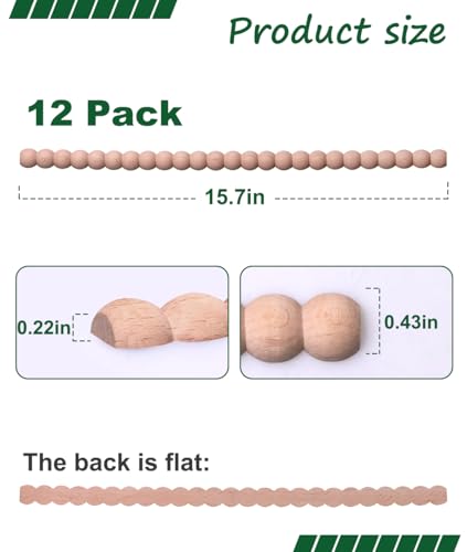 ihork 12-Piece Unfinished Wood Bead Trim Molding Set - 15.75 Inch Decorative Half Beaded Wood Trim for DIY Home Decor, Cabinets, Shelves, Walls, Windows & Doors with 3D Pearl Design (11mm) - Image 5