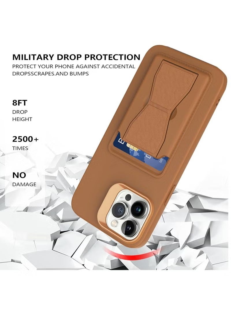 MIGOFAST Leather Card Holder Case Compatible with iPhone 13 Pro Max 6.7 inch Shockproof Leather Back Card Storage Plus Phone Stand - Image 5