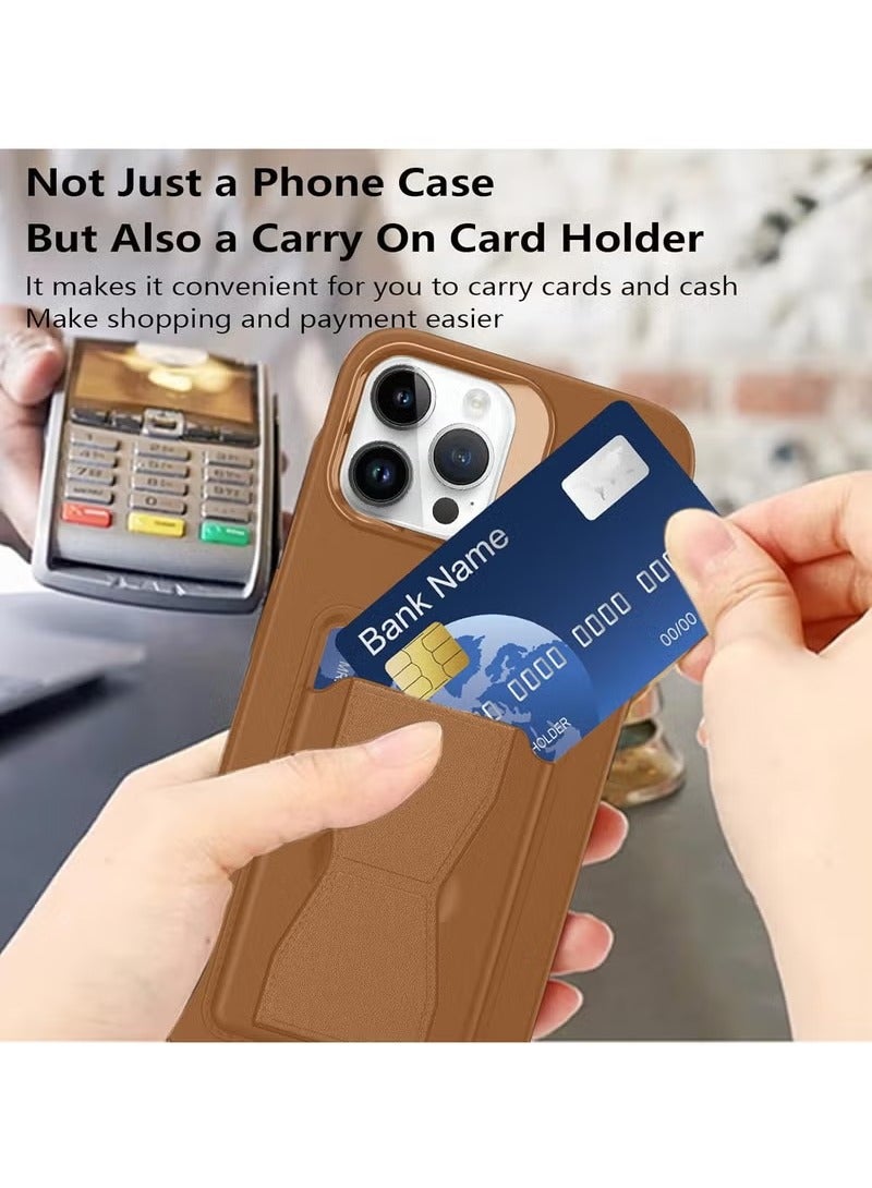 MIGOFAST Leather Card Holder Case Compatible with iPhone 13 Pro Max 6.7 inch Shockproof Leather Back Card Storage Plus Phone Stand - Image 4