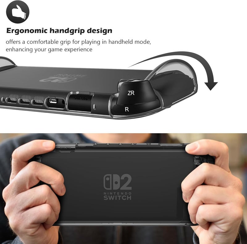 بروكاس ProCase غطاء حماية لـ Nintendo Switch 2 2025، غطاء حماية شفاف، مقاوم للخدش، امتصاص الصدمات، تصميم قبضة مريح، سهل التركيب - أسود شفاف - Image 3