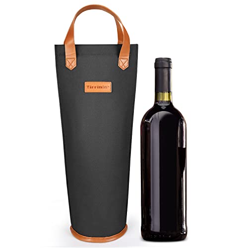 Tirrinia Single Wine Carrier Tote, Insulated Wine Cooler Bag for Travel, Picnic, & Wine Gifts – Thermal Padded Wine Bottle Holder Tote for Men & Women, Wine Gift for Wine Lovers,Black - Image 1