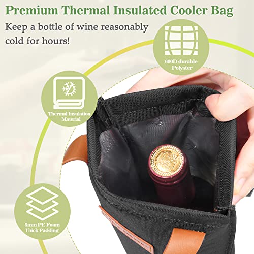 Tirrinia Single Wine Carrier Tote, Insulated Wine Cooler Bag for Travel, Picnic, & Wine Gifts – Thermal Padded Wine Bottle Holder Tote for Men & Women, Wine Gift for Wine Lovers,Black - Image 3