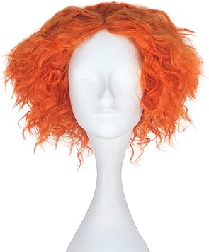 FVCENT Curly Orange Short Mad Hatter Wig for Carnival Halloween Cosplay - Image 1