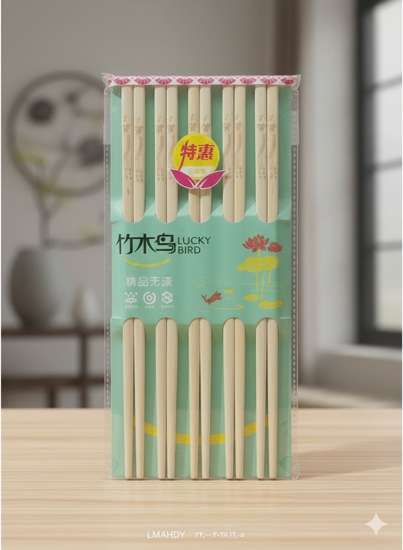 مجموعة عيدان طعام صينية فاخرة (10 أزواج) - بتصميم ناعم ونمط طبيعي أنيق - طقم كبير قابل لإعادة الاستخدام - آمنة وغير قابلة للانزلاق - مثالية لحفلات العشاء الآسيوية الكبيرة. - Image 1