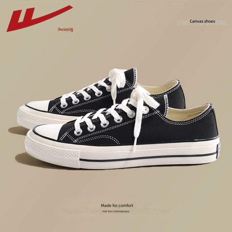 Warrior All-black canvas lace-up shoes for men and women—low-top, trendy, versatile, breathable footwear for summer 2025. - Image 4