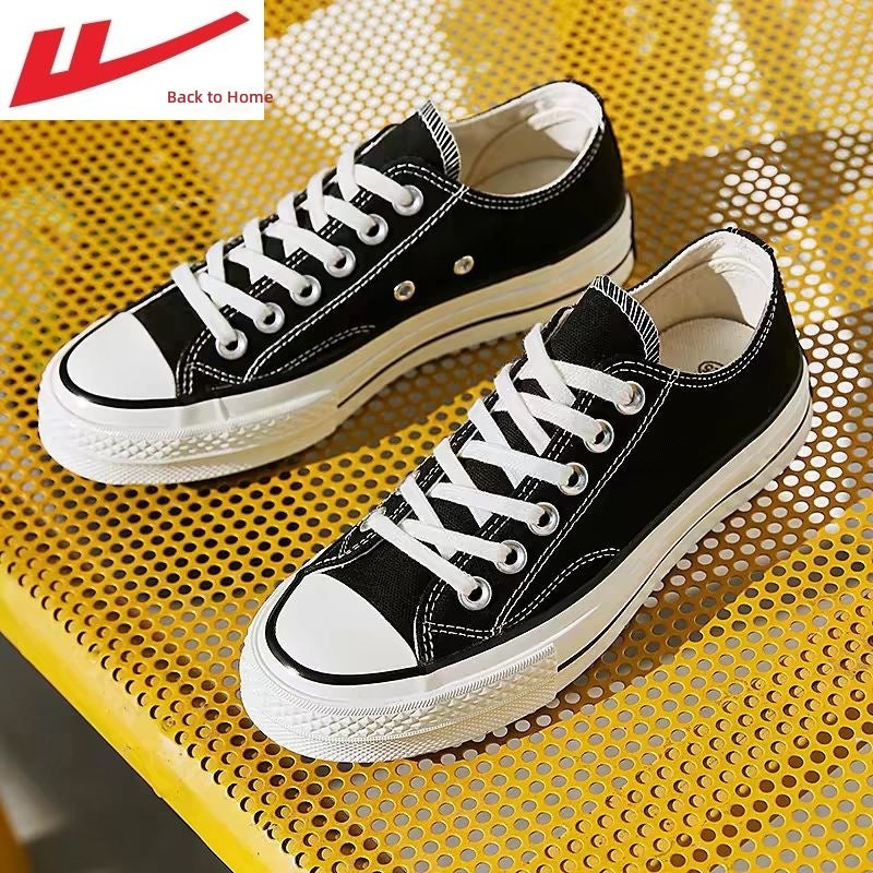 Warrior All-black canvas lace-up shoes for men and women—low-top, trendy, versatile, breathable footwear for summer 2025. - Image 2