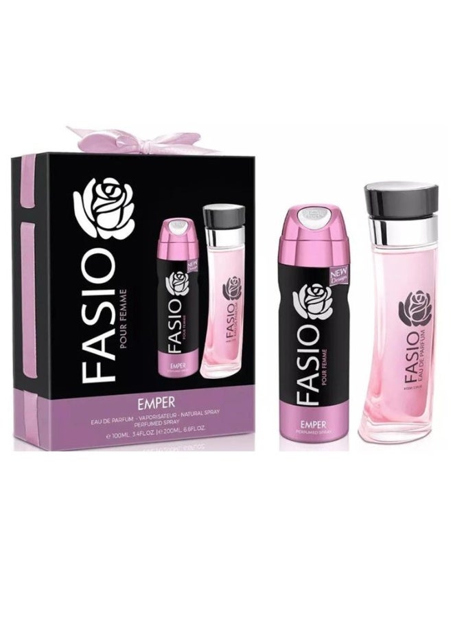 امبر عطر فاسيو للنساء (أو دو بارفان 100 مل + سبراي للجسم 200 مل). - Image 1