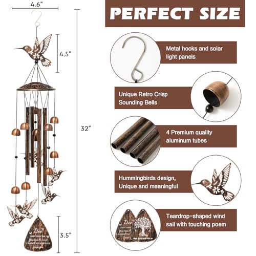 Andmenow Hummingbird Wind Chimes for OutsideMetal WindchimesHummingbird Gifts for WomenMen Hostess Gift for Family Friends Home Decor - Image 3