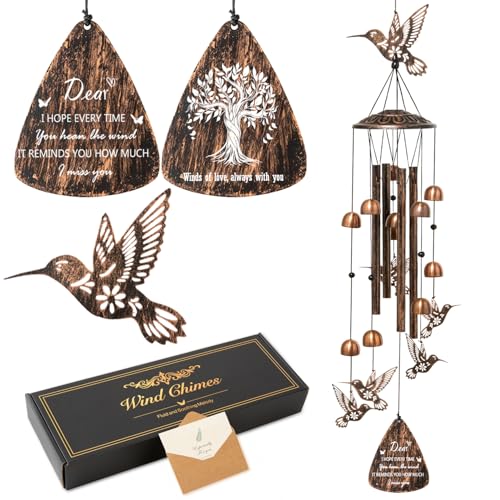 Andmenow Hummingbird Wind Chimes for OutsideMetal WindchimesHummingbird Gifts for WomenMen Hostess Gift for Family Friends Home Decor - Image 1