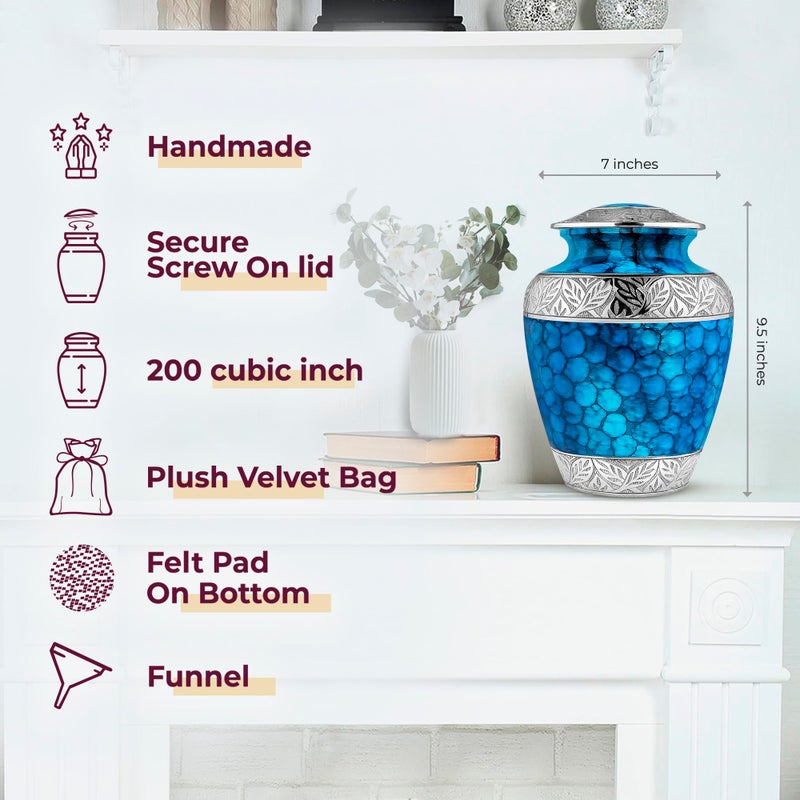 Trupoint Memorials Cremation Urns for Human Ashes, Decorative Burial Urn for Adult Men and Women, Large Light Blue with Silver Lining - Image 2