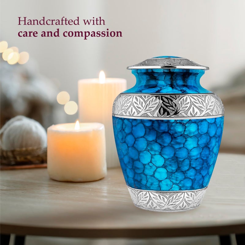 Trupoint Memorials Cremation Urns for Human Ashes, Decorative Burial Urn for Adult Men and Women, Large Light Blue with Silver Lining - Image 3