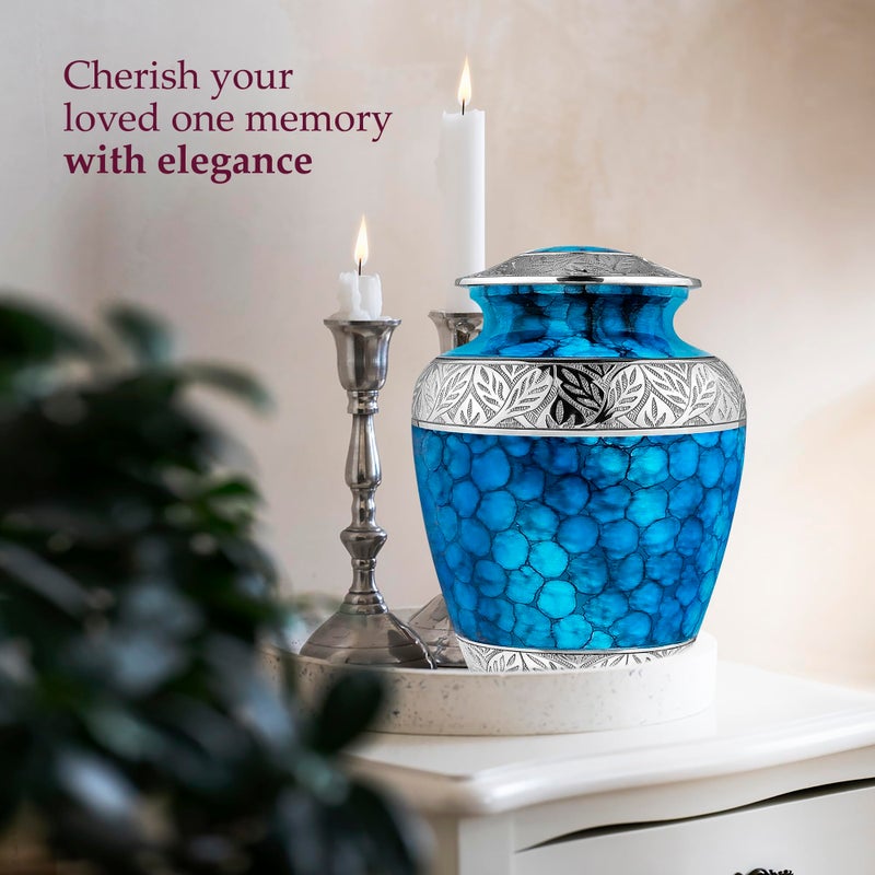 Trupoint Memorials Cremation Urns for Human Ashes, Decorative Burial Urn for Adult Men and Women, Large Light Blue with Silver Lining - Image 5
