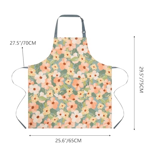 ARBINSON 2 Pack Floral Apron for Women with Pockets, Adjustable Cotton Chef Aprons for Kitchen, Cooking, BBQ & Grill (Golden/Begonia) - Image 2
