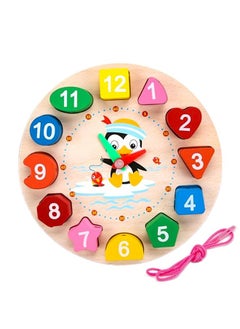 WISHKEY Wooden Learning Clock with Bead Lace, Educational Digital Analog Numbers, Shape & Color Learning Montessori Toy for Kids (Pack of 1, Multicolor)