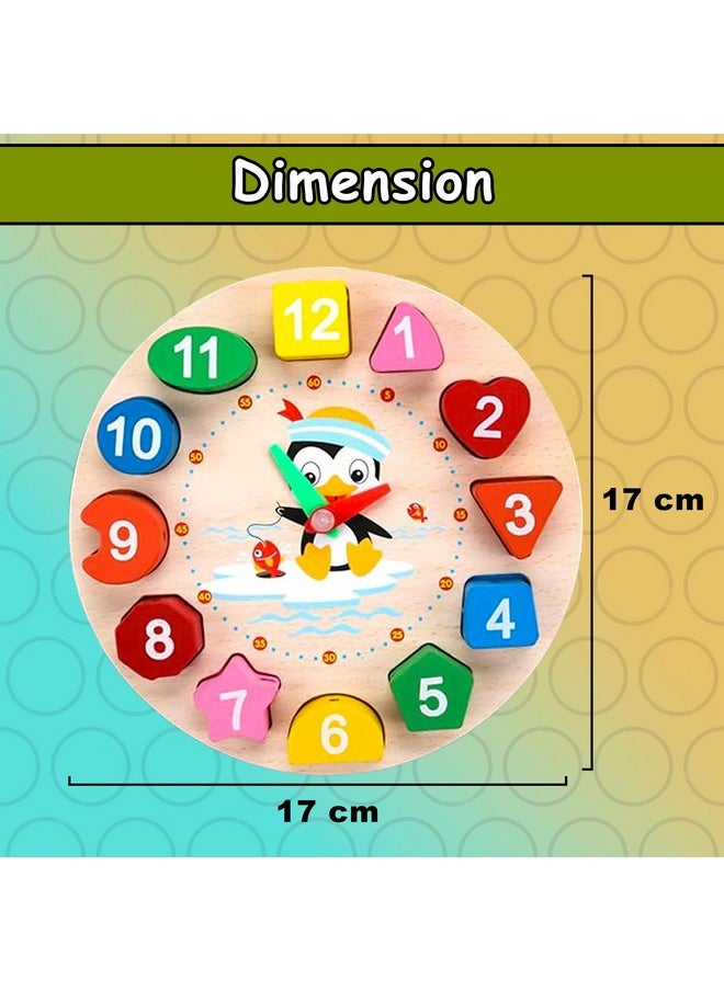 Wishkey - WISHKEY Wooden Learning Clock with Bead Lace, Educational Digital Analog Numbers, Shape & Color Learning Montessori Toy for Kids (Pack of 1, Multicolor) - Image 1