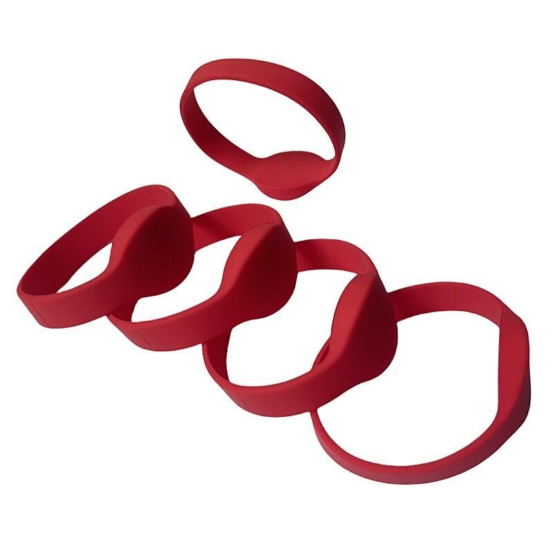 YARONGTECH RFID Bracelet 1356mhz 1K M1 Waterproof Adult Size for Swimming Pool Pack of 5 Red - Image 1