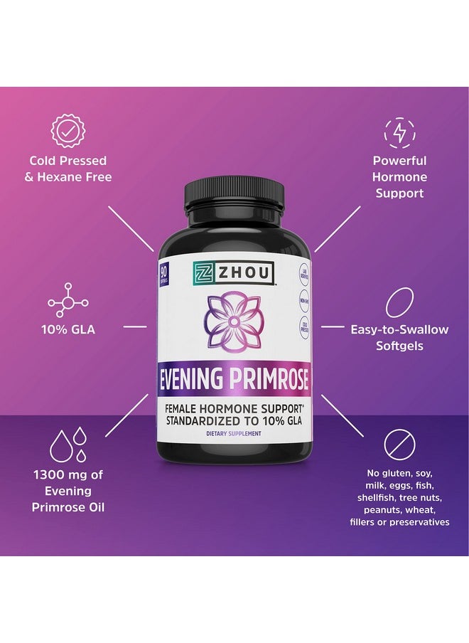 Zhou Nutrition - Evening Primrose Oil Capsules Supports Hormone Balance For Women Pms And Menopause Support Cold Pressed Lab Verified And Hexane Free 1300Mg 10% Gla 90 Servings 3 Month Supply - Image 1