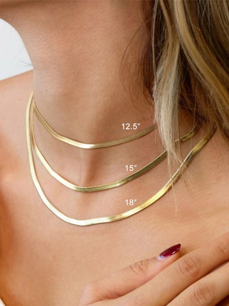 FOCALOOK Yellow Gold Plated Snake Chain Necklace Gold Herringbone Necklace Choker Necklaces for Women 3MM(W) 12.5+3.5"(L) - Image 2