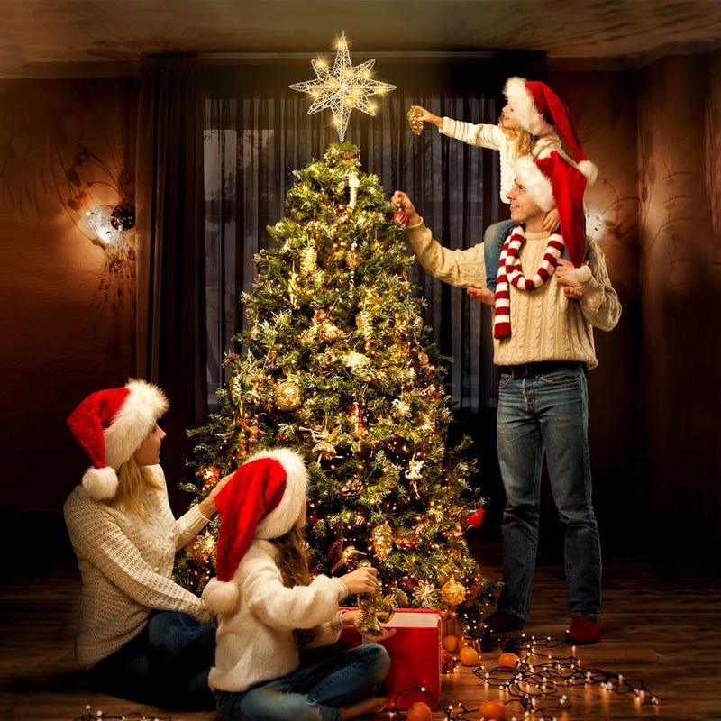DULEFUN Christmas Tree Topper 13.5” Silvery Star Tree Toppers with 20 LED Lights for Christmas Tree Decorations, Xmas Tree Top Ornament for New Year Holiday Home Office Indoor - Image 2