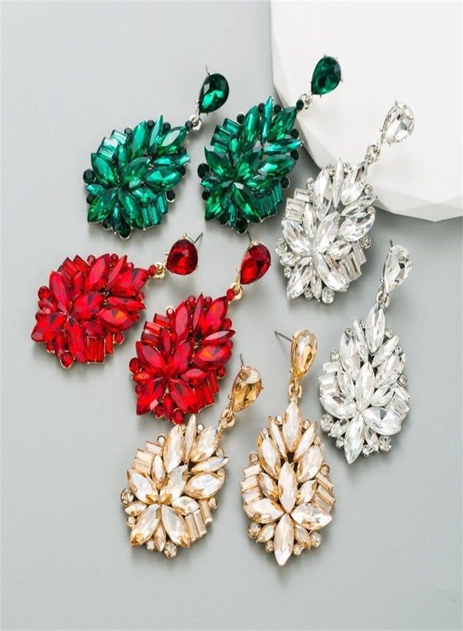 Dtja Big Rhinestone Dangle Drop Earrings for Women Shiny Long Crystal Cluster Chandelier Teardrop Statement Earring Elegant Dress Accessories Retro Art Deco Wedding Cocktail Christmas Party Jewelry (Green) - Image 4